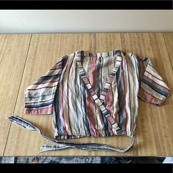 Crop Top Faux Wrap Striped Drawstring Waist GIRL KRAZY Colorful Size M - Picture 1 of 4